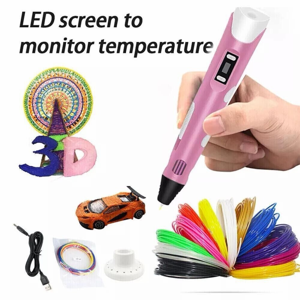 3D printing pen with LED temperature display and colourful PLA filament