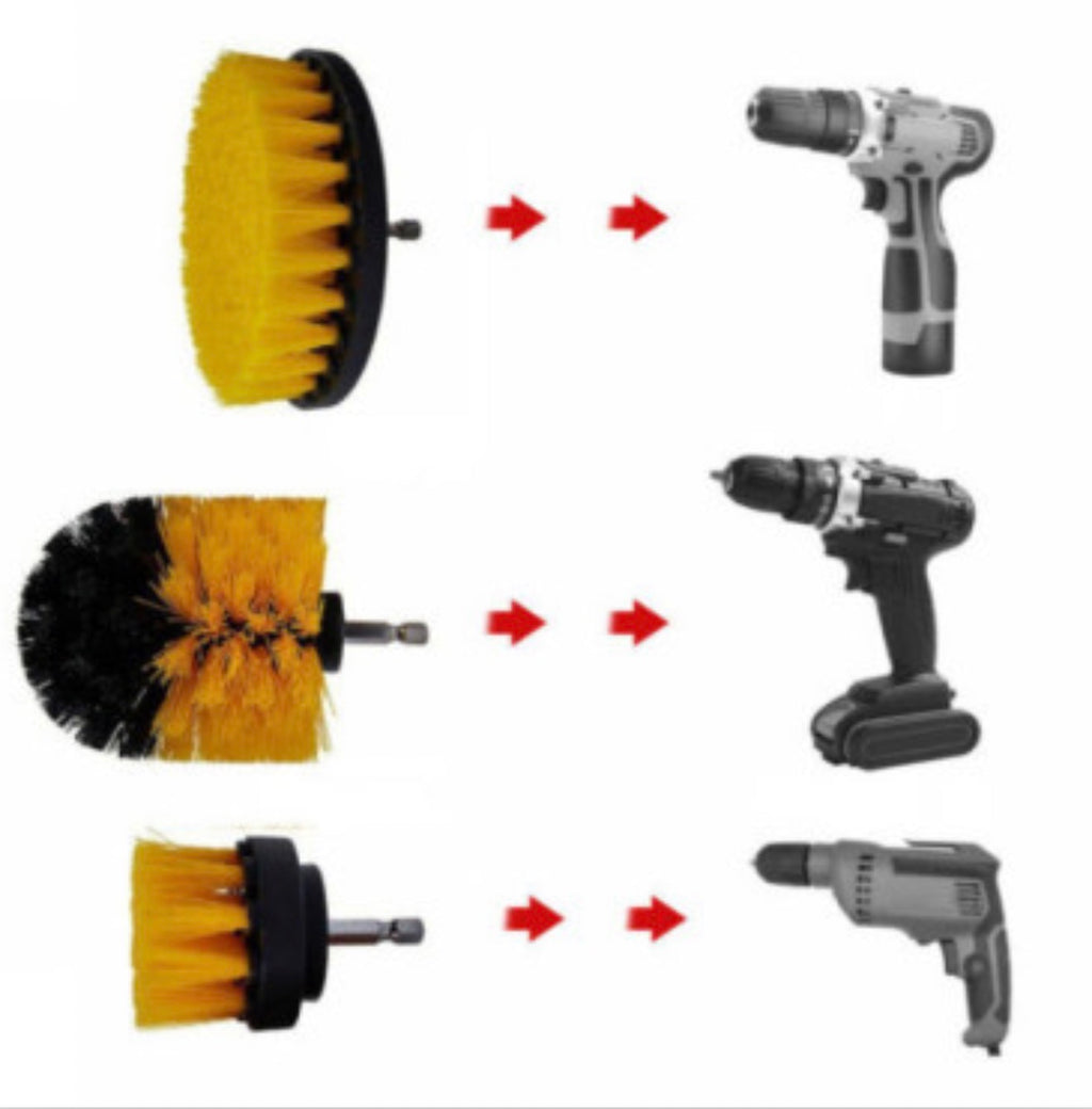 Drill brush attachments compatible with electric drills